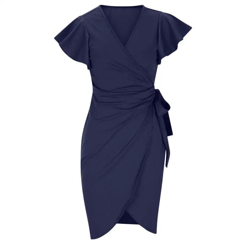 Elegant V-neck Pleated Bell Sleeve Dress - Trendy Mix