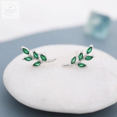 Emerald Leaves Ear Studs Olive Earrings - Trendy Mix