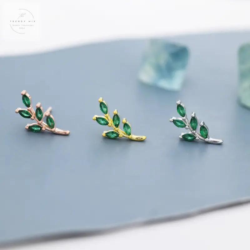 Emerald Leaves Ear Studs Olive Earrings - Trendy Mix