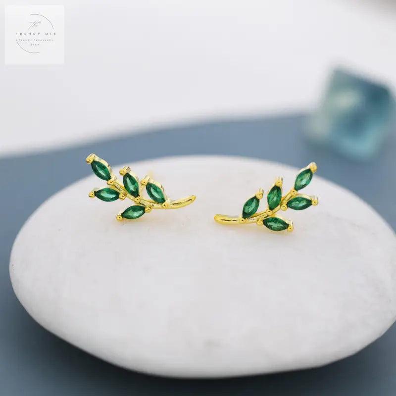 Emerald Leaves Ear Studs Olive Earrings - Trendy Mix