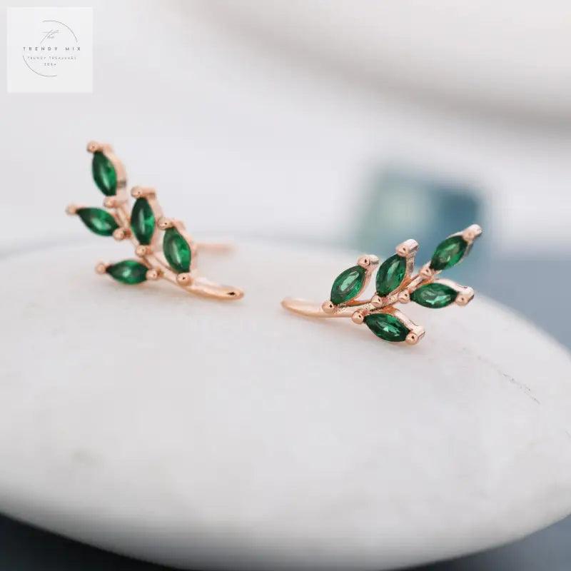 Emerald Leaves Ear Studs Olive Earrings - Trendy Mix