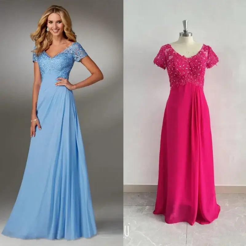 Enchanting V-neck Embroidered Lace Evening Gown - Trendy Mix