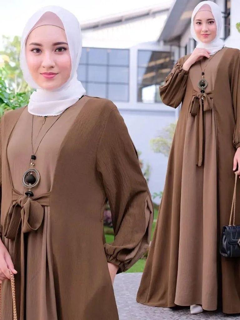 Women's Color Matching Lace Up Pullover Long Sleeved Hejab outfit - Trendy Mix