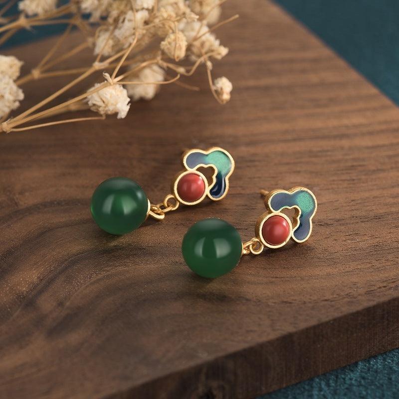 Classical Cheongsam Accessories Gold Plated Enamel Leaf Earrings - Trendy Mix