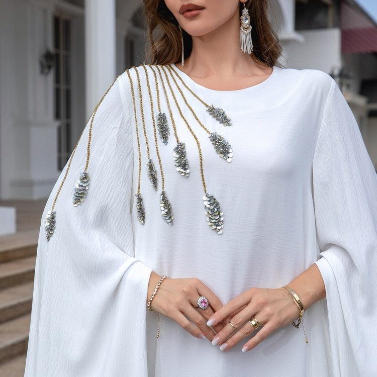 Embroidered White Abaya Robe for Women - Trendy Mix