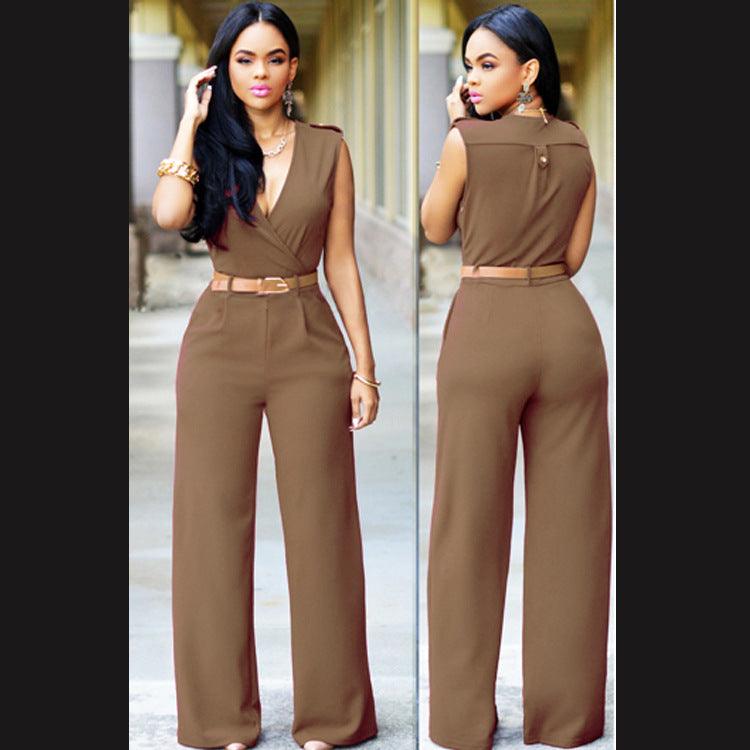 High Waist V-neck Wide-leg Pants Irregular Suit With Belt - Trendy Mix