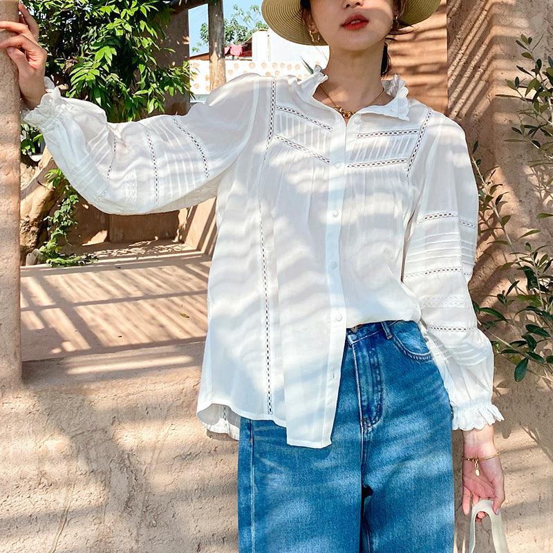 French Style White Shirt Women's Long Sleeve Elegant Cotton Loose - Trendy Mix