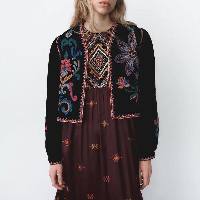 Women's European Style Velvet Embroidered Short Cardigan - Trendy Mix