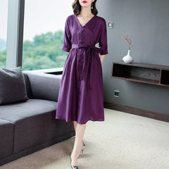 Summer Five-point Sleeve Cotton And Linen Dress - Trendy Mix