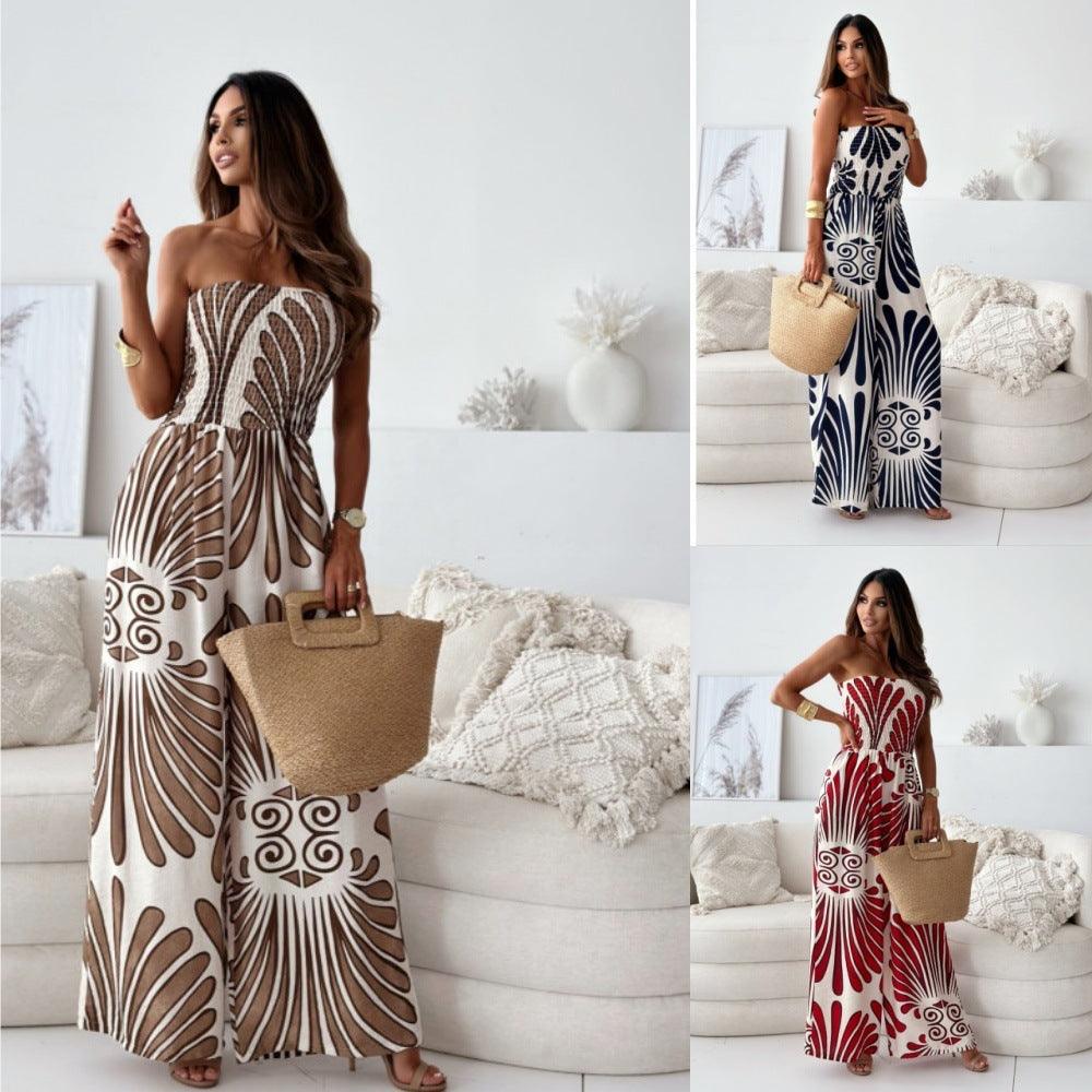 Smocked Waist Off-Shoulder Wide Leg Jumpsuit - Trendy Mix