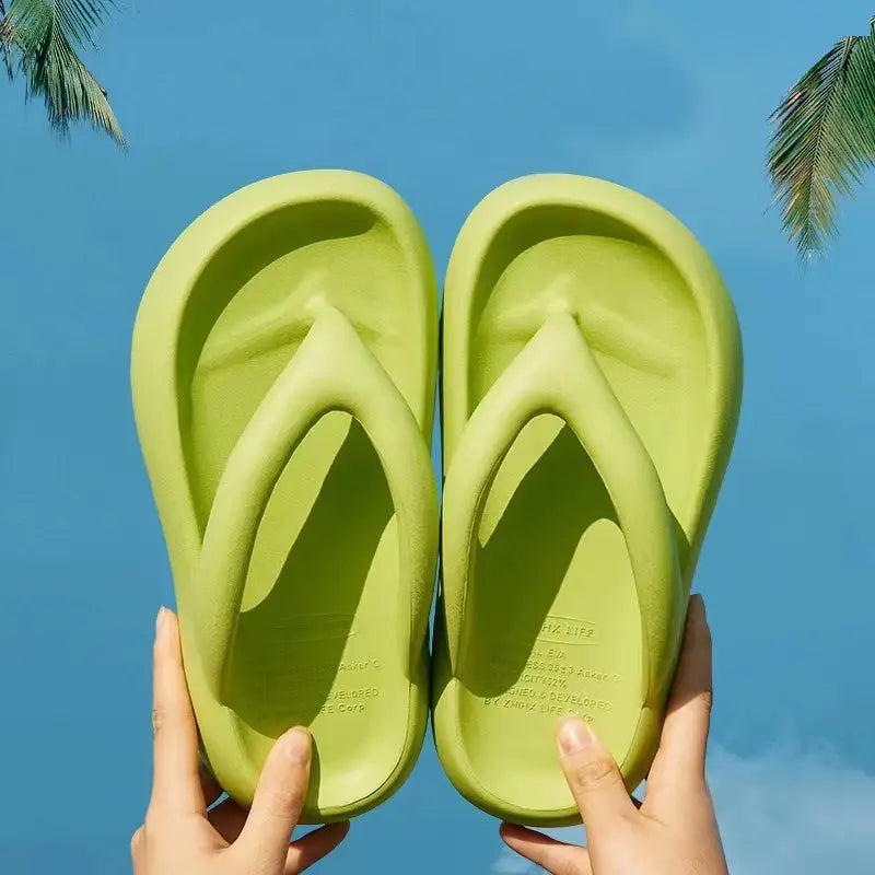 Solid Color Thick-soled Flip-flops Summer Indoor Outdoor Fashion Thong Sandals Casual Holiday Beach Shoes