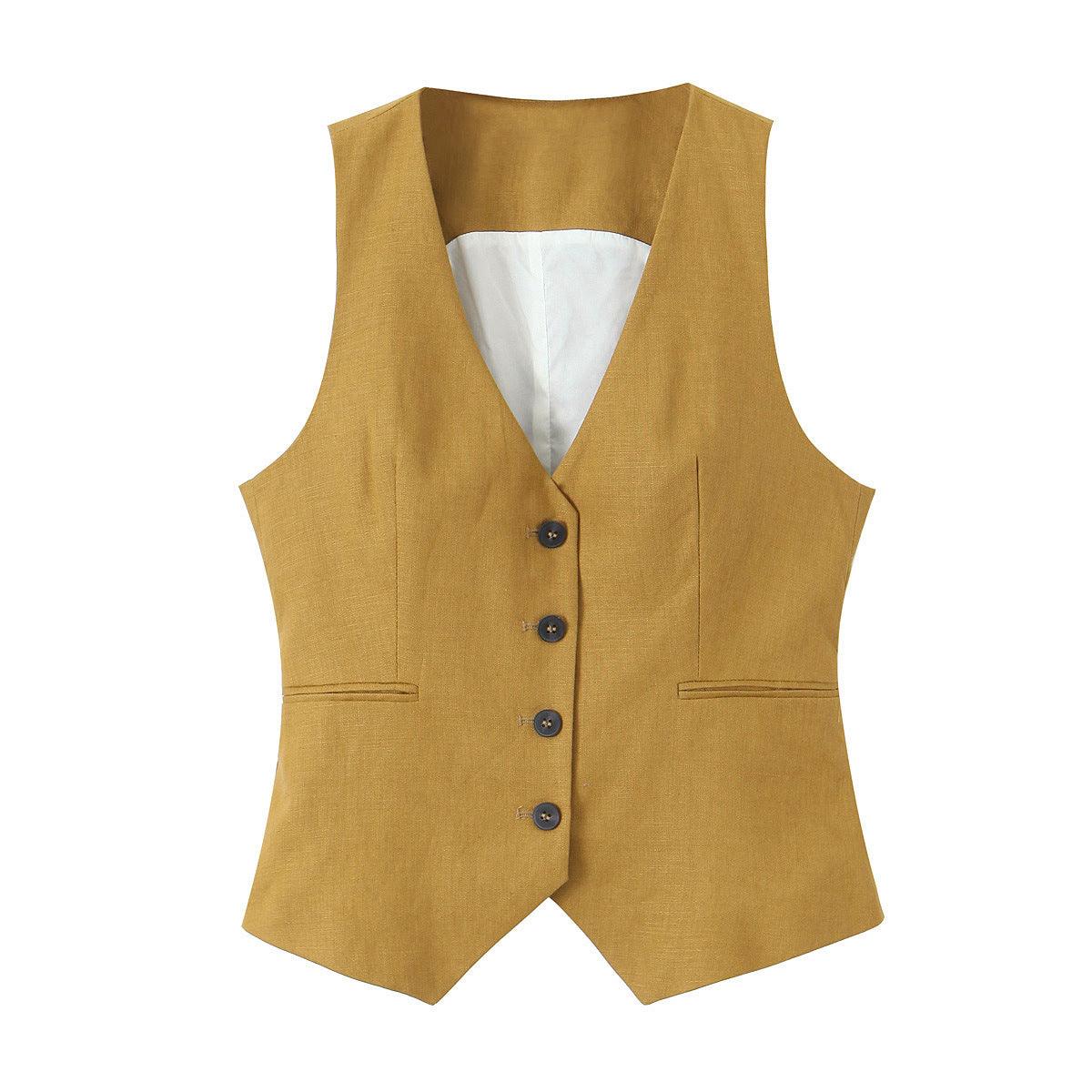 Cotton Double Breasted Suit Jacket with Vest and Trousers - Trendy Mix