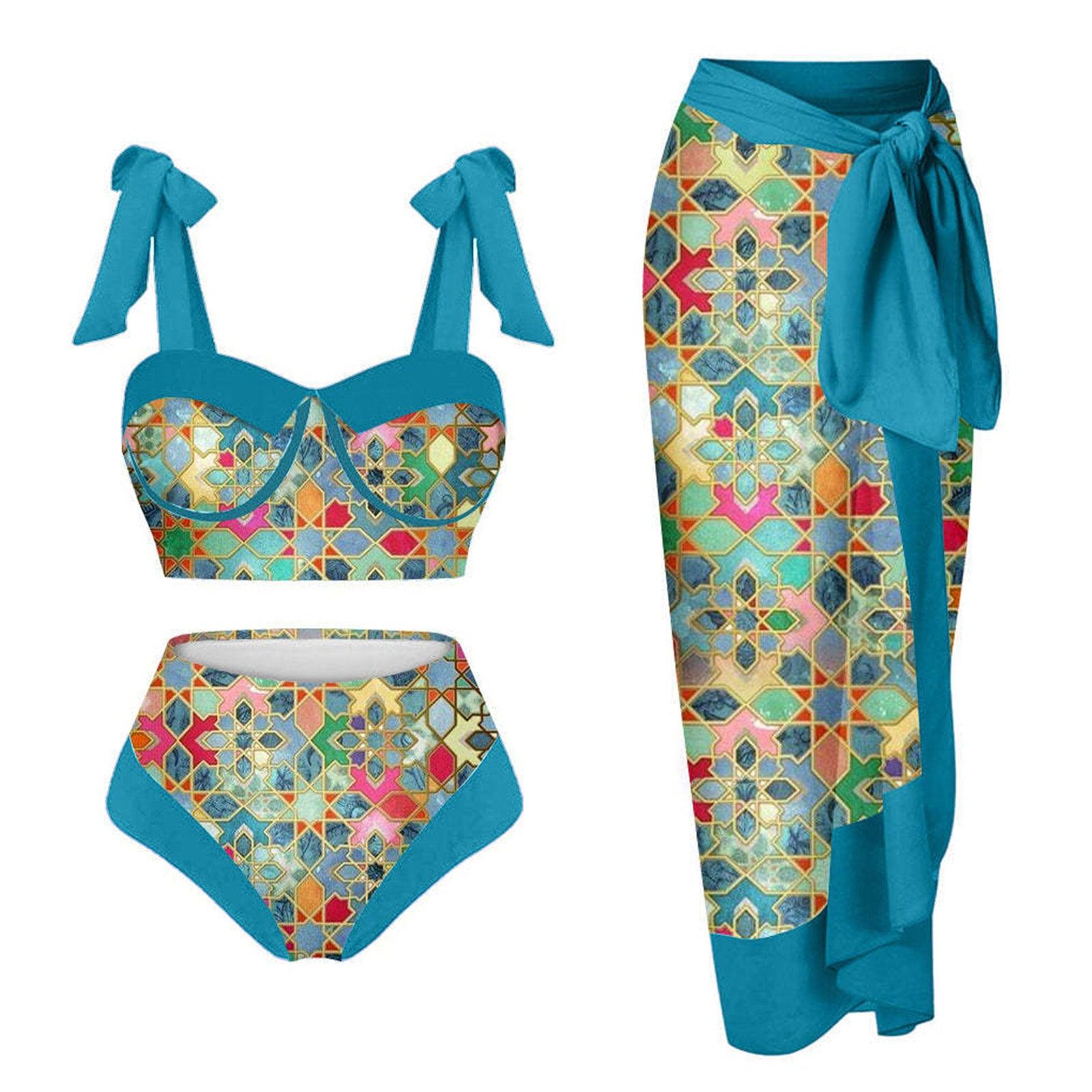 Women's Floral Print 3-Piece Swim Set - Trendy Mix