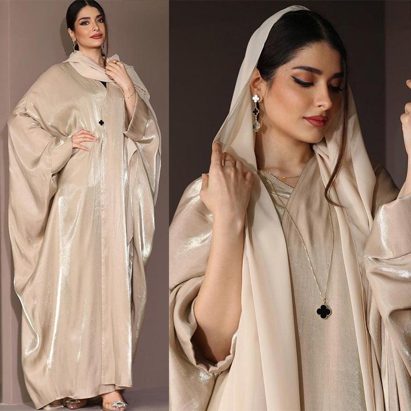 Elegant Apricot Silk Satin Robe for Women - Middle Eastern Muslim Fashion - Trendy Mix