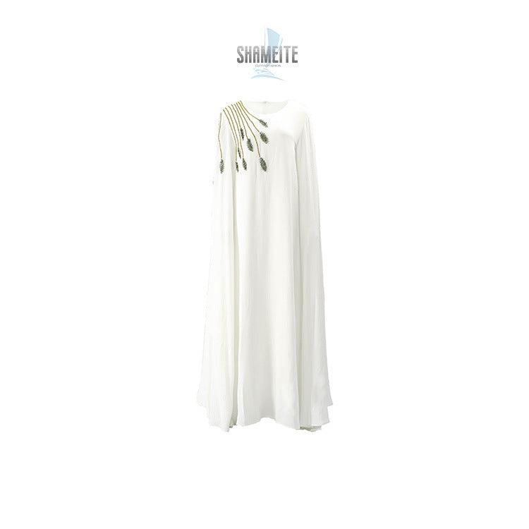 Embroidered White Abaya Robe for Women - Trendy Mix