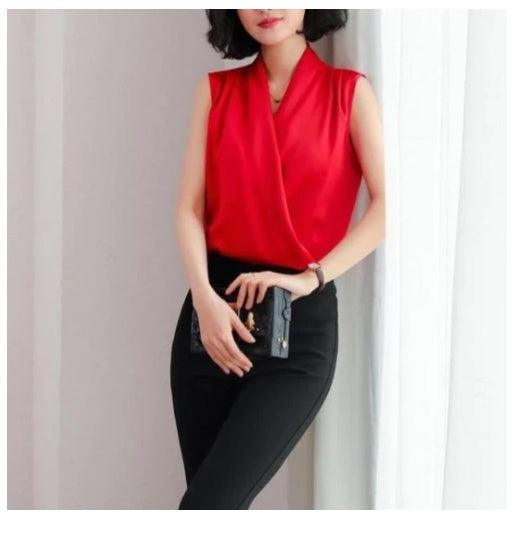 Real Shot Summer New Style Korean V-neck Satin Sleeveless Chiffon Vest Blouse Blouse Summer Dress - Trendy Mix