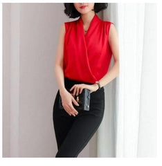 Real Shot Summer New Style Korean V-neck Satin Sleeveless Chiffon Vest Blouse Blouse Summer Dress - Trendy Mix