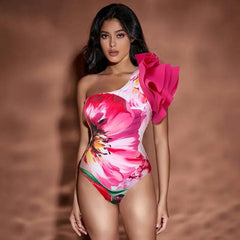 Stylish European and American Floral One-Piece Swimsuit - Trendy Mix