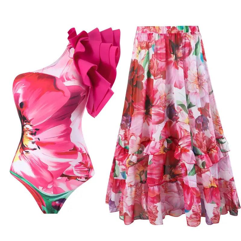 Stylish European and American Floral One-Piece Swimsuit - Trendy Mix