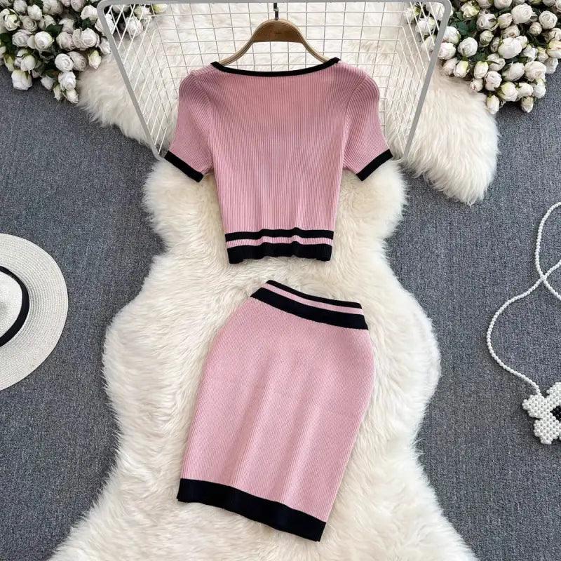 Fashion Female Hot Girl Round-neck High Waist Short Dress Suit - Trendy Mix