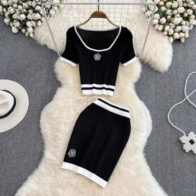 Fashion Female Hot Girl Round-neck High Waist Short Dress Suit - Trendy Mix