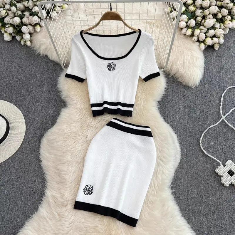 Fashion Female Hot Girl Round-neck High Waist Short Dress Suit - Trendy Mix