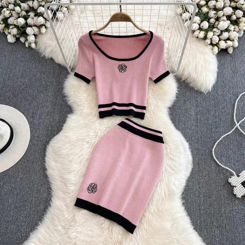 Fashion Female Hot Girl Round-neck High Waist Short Dress Suit - Trendy Mix