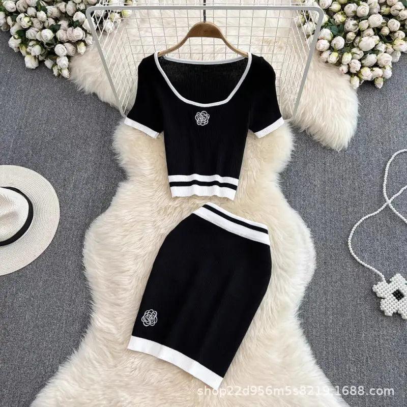 Fashion Female Hot Girl Round-neck High Waist Short Dress Suit - Trendy Mix