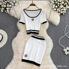 Fashion Female Hot Girl Round-neck High Waist Short Dress Suit - Trendy Mix