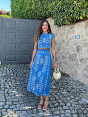 Chic Printed Two-Piece Dress for Vacation Getaways - Trendy Mix