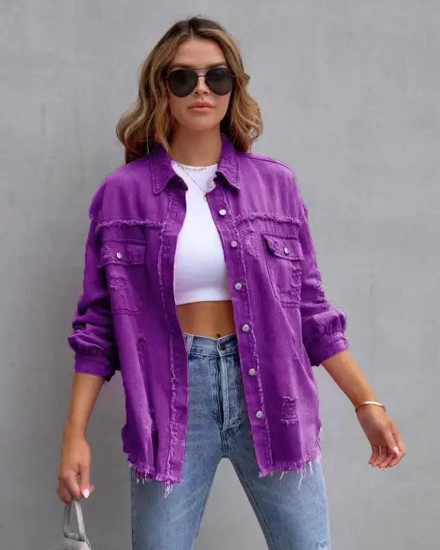 Casual Ripped Shirt Jacket - Trendy Mix