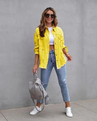 Casual Ripped Shirt Jacket - Trendy Mix