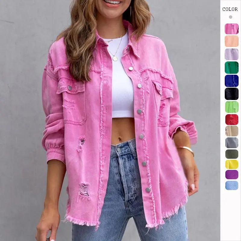 Casual Ripped Shirt Jacket - Trendy Mix