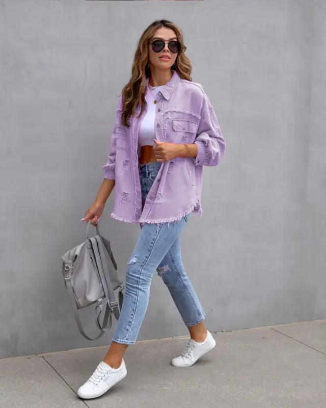 Casual Ripped Shirt Jacket - Trendy Mix