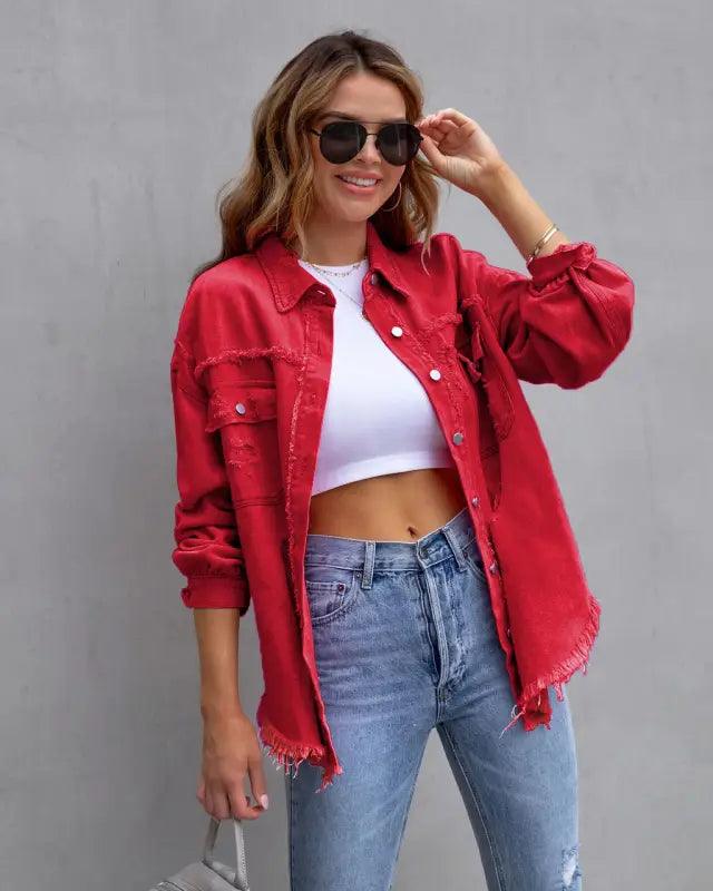 Casual Ripped Shirt Jacket - Trendy Mix