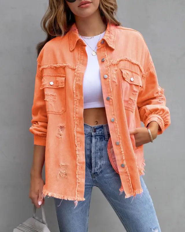 Casual Ripped Shirt Jacket - Trendy Mix