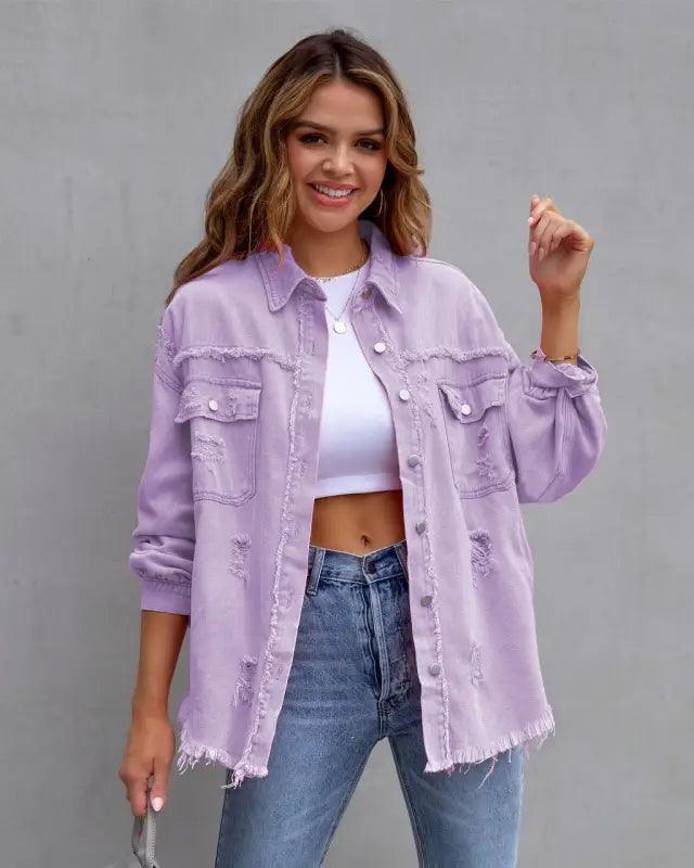 Casual Ripped Shirt Jacket - Trendy Mix