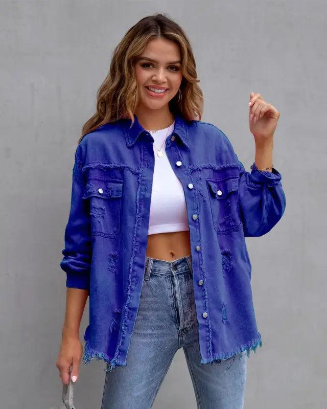 Casual Ripped Shirt Jacket - Trendy Mix