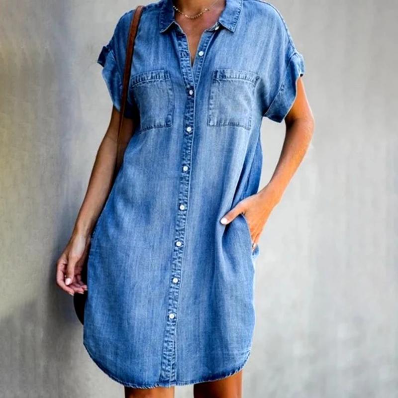 Blue Collar Short Sleeve Slim Dress - Trendy Mix