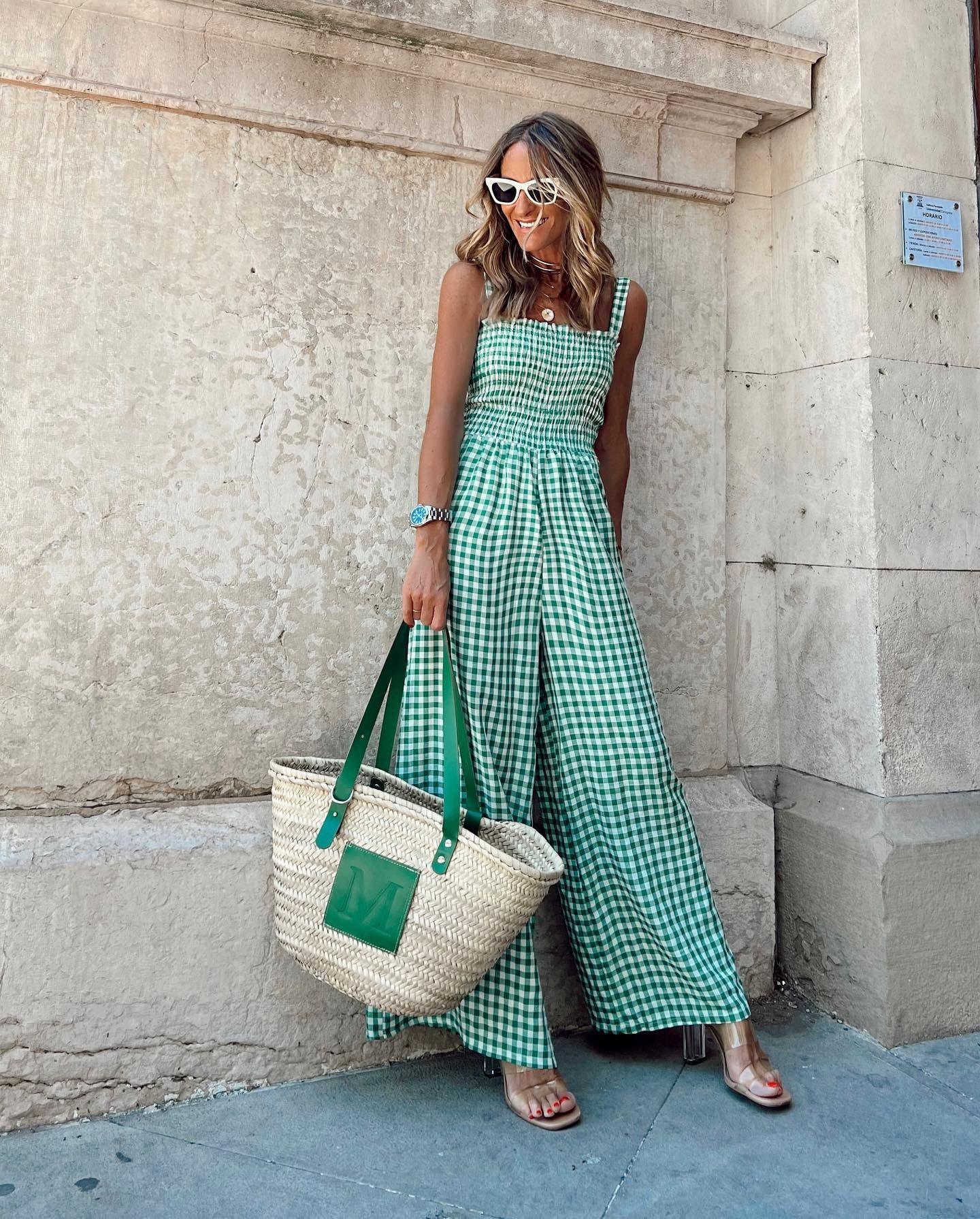 Checked Wide-Leg Casual Jumpsuit with Side Pockets - Trendy Mix