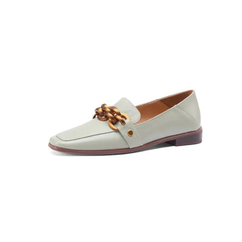 Square-Toe Flat Loafers with Elegant Metal Buckle - Trendy Mix