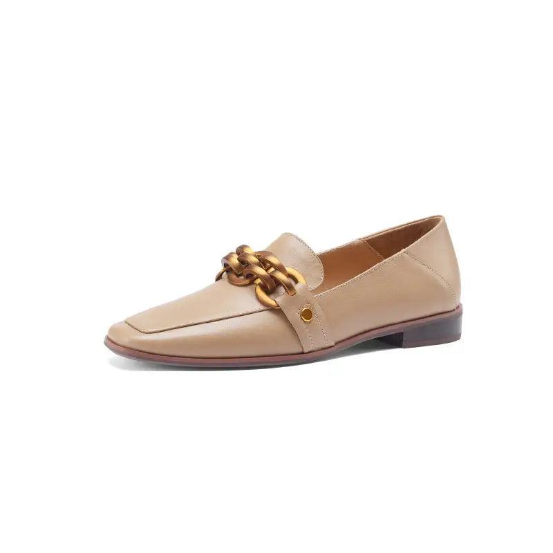 Square-Toe Flat Loafers with Elegant Metal Buckle - Trendy Mix