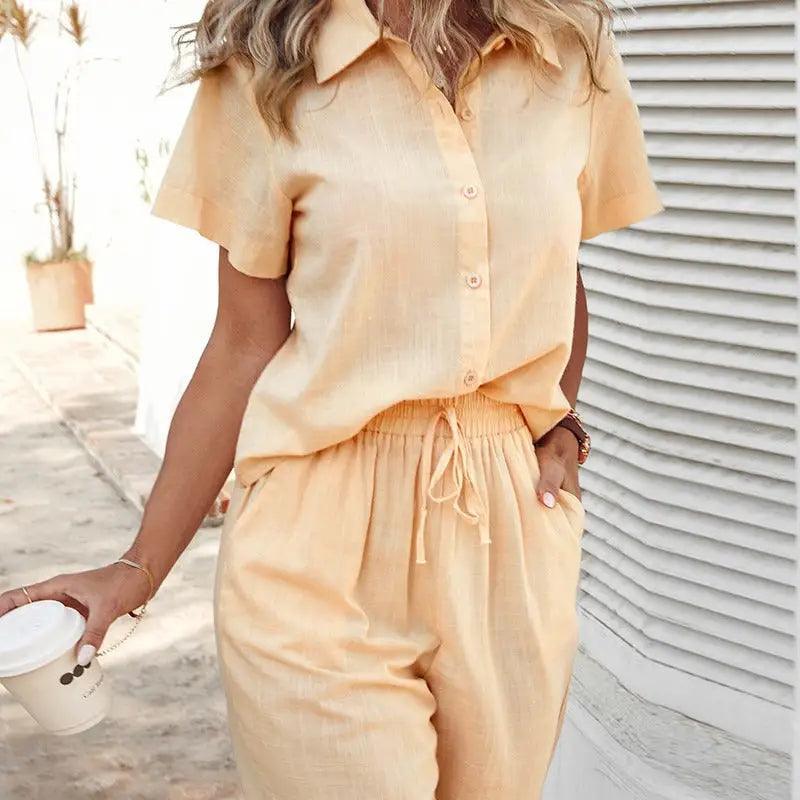 Foreign Trade Solid Color Basic Hemp Cotton Suit - Trendy Mix