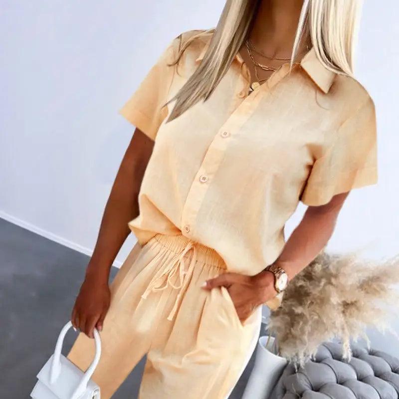 Foreign Trade Solid Color Basic Hemp Cotton Suit - Trendy Mix