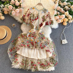 French Retro Palace Style Embroidered High-end Dress - Trendy Mix