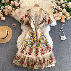 French Retro Palace Style Embroidered High-end Dress - Trendy Mix