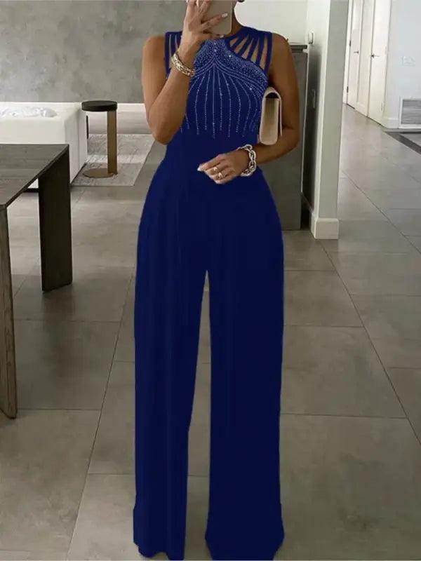 Radiant Diamond Pattern Wide-Leg Jumpsuit - Trendy Mix