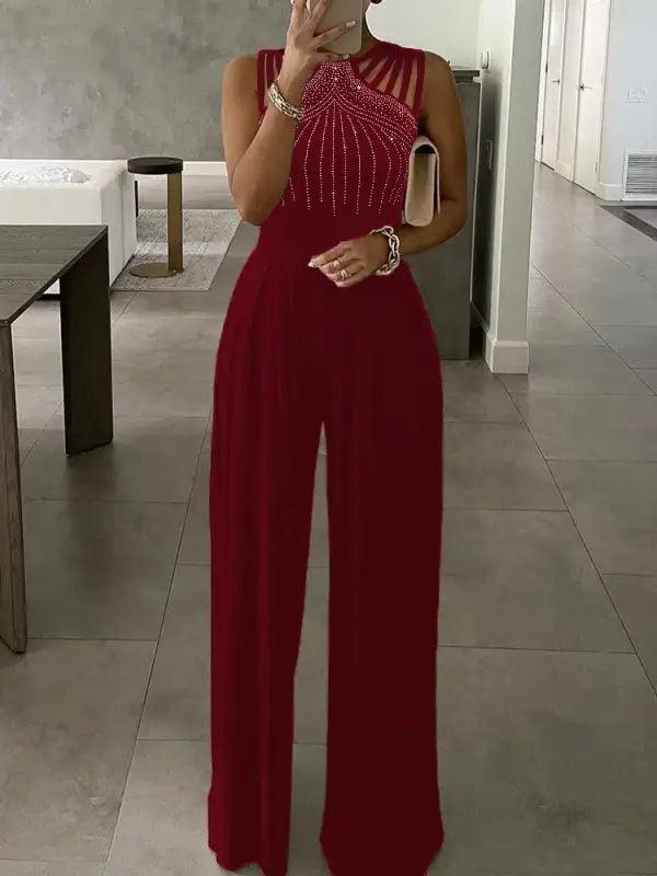 Radiant Diamond Pattern Wide-Leg Jumpsuit - Trendy Mix