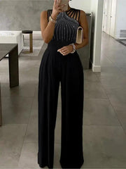 Radiant Diamond Pattern Wide-Leg Jumpsuit - Trendy Mix