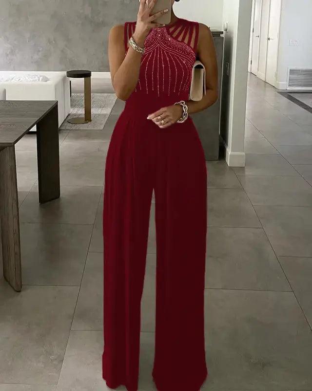 Radiant Diamond Pattern Wide-Leg Jumpsuit - Trendy Mix